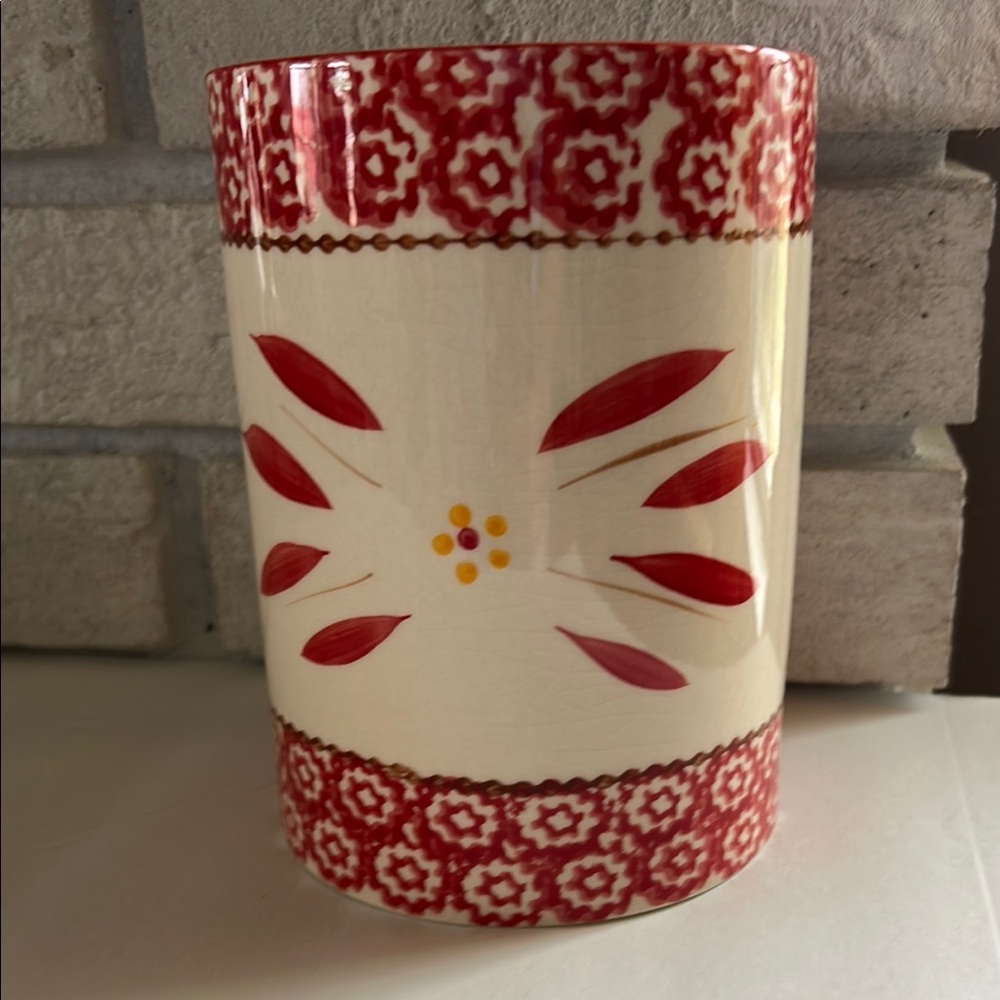 Temptations Red Floral Utensil Crock